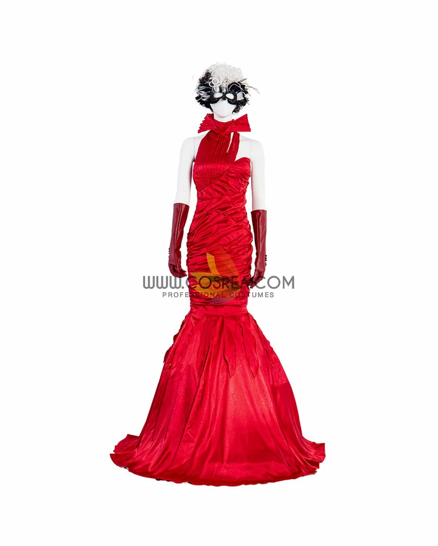 Cosrea Disney Cruella 2021 Movie Flame Dress Cosplay Costume