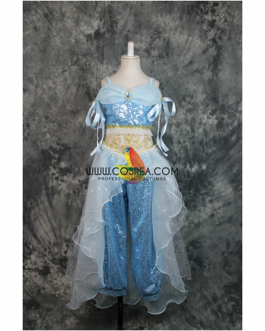 Cosrea Aladdin Jasmine Blue Sequined Cosplay Costume Disney Inspired
