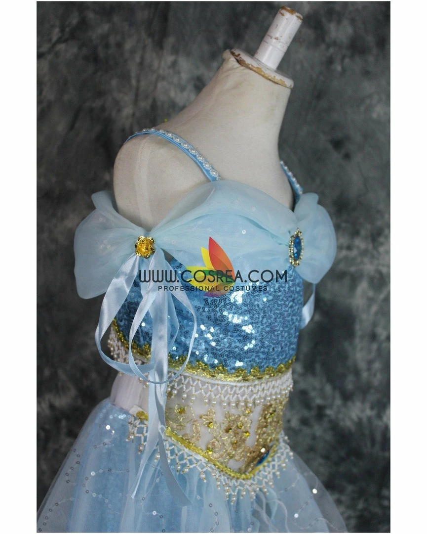 Cosrea Aladdin Jasmine Blue Sequined Cosplay Costume Disney Inspired