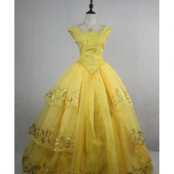 Cosrea Beauty And Beast Live Action Belle Organza Tulle Cosplay Costume