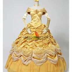 Cosrea Beauty And Beast Belle 2 Pieces Set Brocade Ruffle Cosplay Costume Disney Inspired