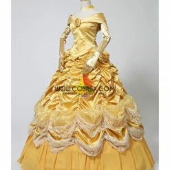 Cosrea Beauty And Beast Belle 2 Pieces Set Brocade Ruffle Cosplay Costume Disney Inspired