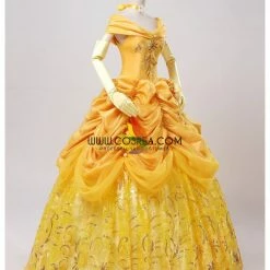 Cosrea Disney Inspired Beauty And Beast Belle Amber Gold With Embroidery Accent Cosplay Costume