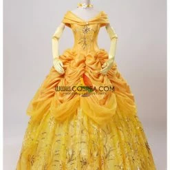 Cosrea Disney Inspired Beauty And Beast Belle Amber Gold With Embroidery Accent Cosplay Costume