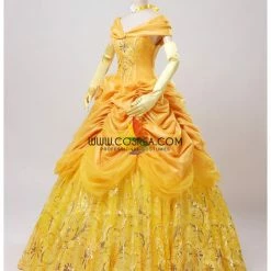 Cosrea Disney Inspired Beauty And Beast Belle Amber Gold With Embroidery Accent Cosplay Costume