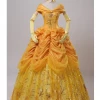 Cosrea Disney Inspired Beauty And Beast Belle Amber Gold With Embroidery Accent Cosplay Costume
