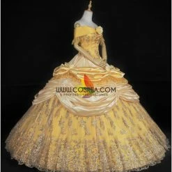 Cosrea Disney Inspired Beauty And Beast Belle Classic Brocade Satin Cosplay Costume