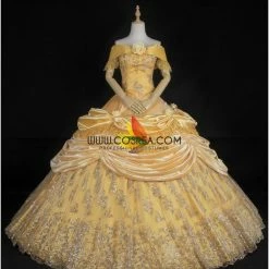 Cosrea Disney Inspired Beauty And Beast Belle Classic Brocade Satin Cosplay Costume