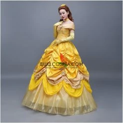 Cosrea Beauty And Beast Belle Classic Floral Brocade Tiered Cosplay Costume