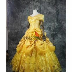 Cosrea Beauty And Beast Belle Embroidered Gold Cosplay Costume Disney Inspired