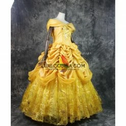 Cosrea Beauty And Beast Belle Embroidered Gold Cosplay Costume Disney Inspired