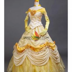 Cosrea Beauty And Beast Belle Light Gold Velvet Cosplay Costume