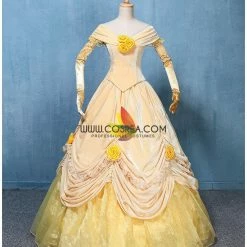 Cosrea Disney Inspired Beauty And Beast Belle Light Yellow Velvet Cosplay Costume