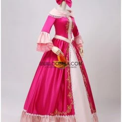 Cosrea Beauty And Beast Belle Pink Satin With Embroidered Gold Accent Cosplay Costume Disney Inspired