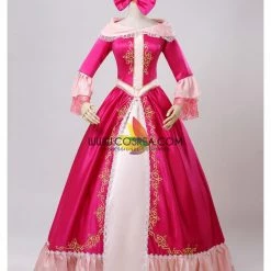 Cosrea Beauty And Beast Belle Pink Satin With Embroidered Gold Accent Cosplay Costume Disney Inspired