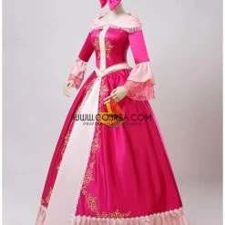 Cosrea Beauty And Beast Belle Pink Satin With Embroidered Gold Accent Cosplay Costume Disney Inspired