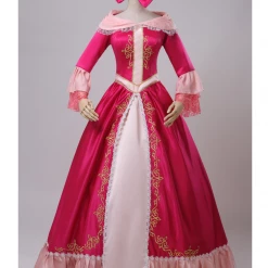 Cosrea Beauty And Beast Belle Pink Satin With Embroidered Gold Accent Cosplay Costume Disney Inspired