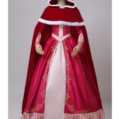 Cosrea Beauty And Beast Belle Pink Satin With Embroidered Gold Accent Cosplay Costume Disney Inspired