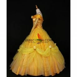 Cosrea Disney Inspired Beauty And Beast Belle Rose Gold Brocade Drape Cosplay Costume