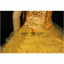 Cosrea Disney Inspired Beauty And Beast Belle Rose Gold Brocade Drape Cosplay Costume