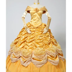 Cosrea Beauty And Beast Belle 2 Pieces Set Brocade Ruffle Cosplay Costume Disney Inspired
