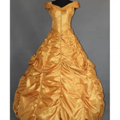 Cosrea Disney Inspired Beauty And Beast Belle Rose Gold Satin Cosplay Costume