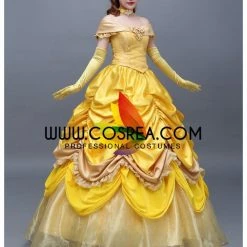 Cosrea Beauty And Beast Belle Satin With Organza Tulle Layer Cosplay Costume