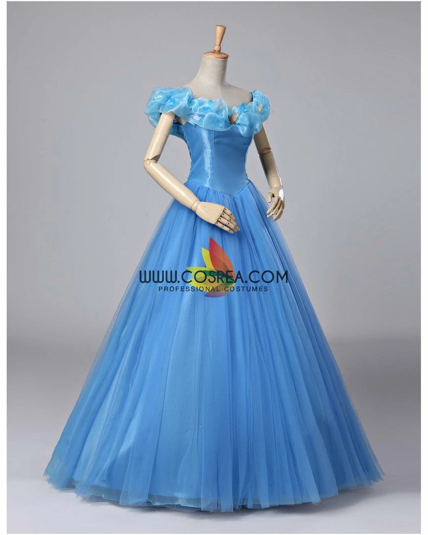 Cosrea Disney Inspired Cinderella Live Action Classic Organza Tulle Ballgown Cosplay Costume