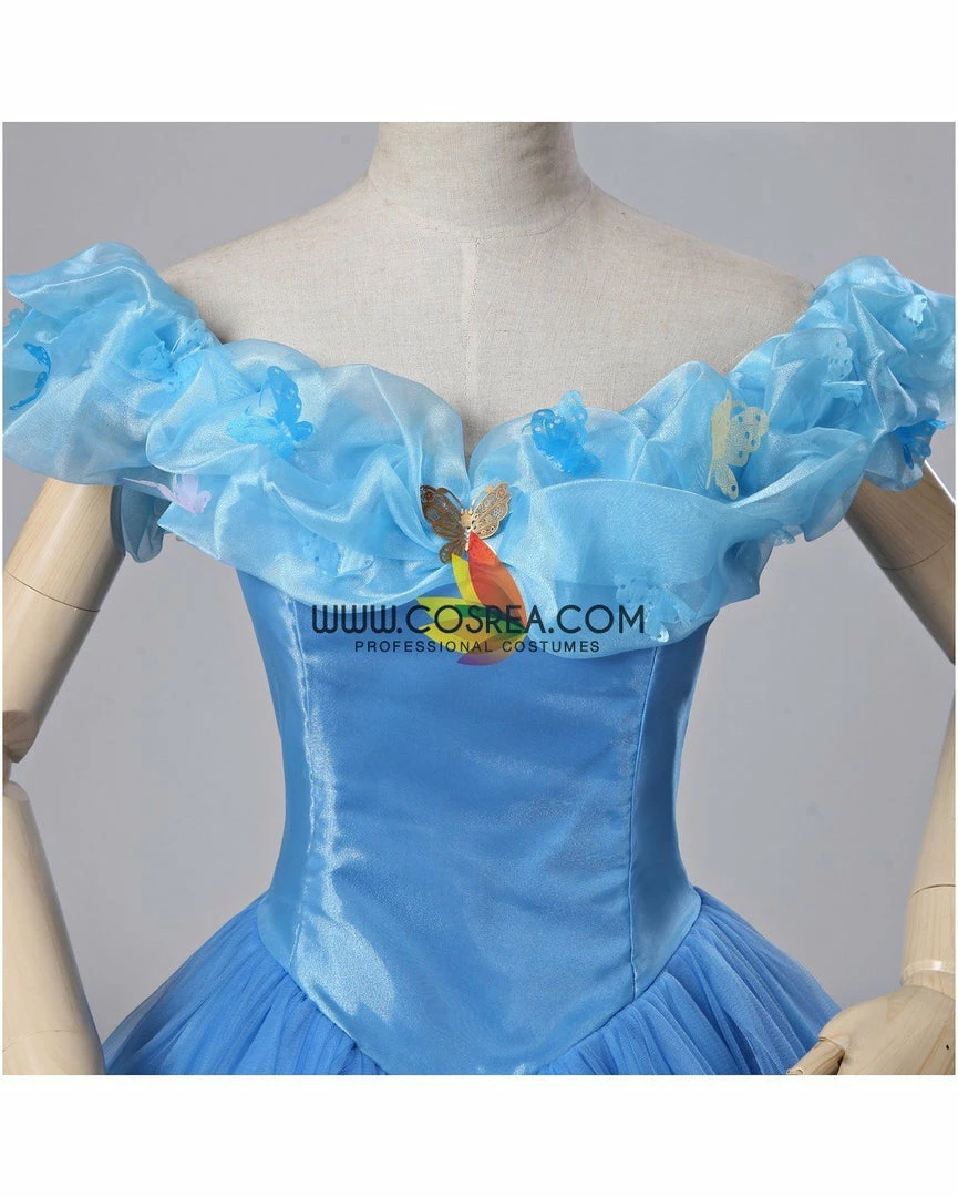 Cosrea Disney Inspired Cinderella Live Action Classic Organza Tulle Ballgown Cosplay Costume