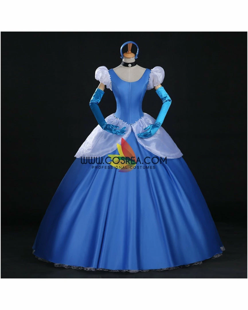 Cosrea Cinderella's Classic Royal Blue Satin Cosplay Costume