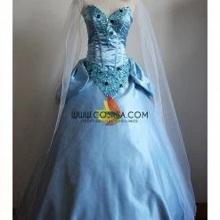 Cosrea Cinderella Sequin Gems Satin Dress With Chiffon Veil Cosplay Costume Disney Inspired