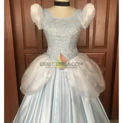 Cosrea Cinderella Silver Blue Brocade Cosplay Costume