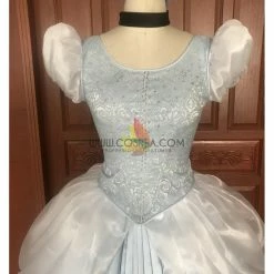 Cosrea Cinderella Silver Blue Brocade Cosplay Costume