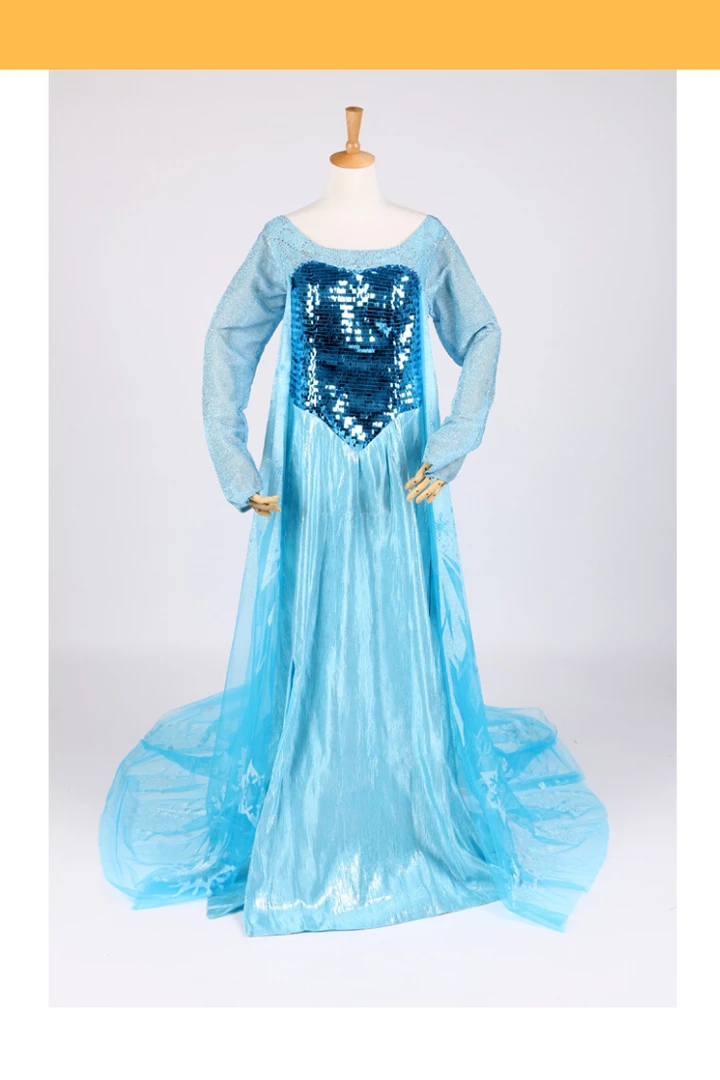 Cosrea Frozen Elsa With Glittered Sleeves And Frostflake Cape Cosplay Costume Disney Inspired