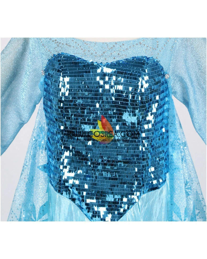 Cosrea Frozen Elsa With Glittered Sleeves And Frostflake Cape Cosplay Costume Disney Inspired