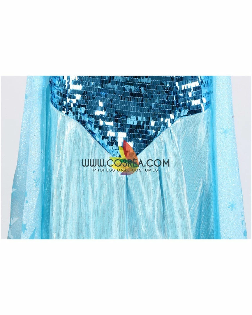 Cosrea Frozen Elsa With Glittered Sleeves And Frostflake Cape Cosplay Costume Disney Inspired