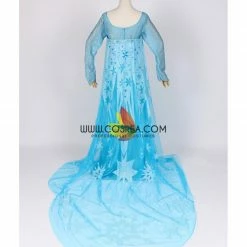 Cosrea Frozen Elsa With Glittered Sleeves And Frostflake Cape Cosplay Costume Disney Inspired