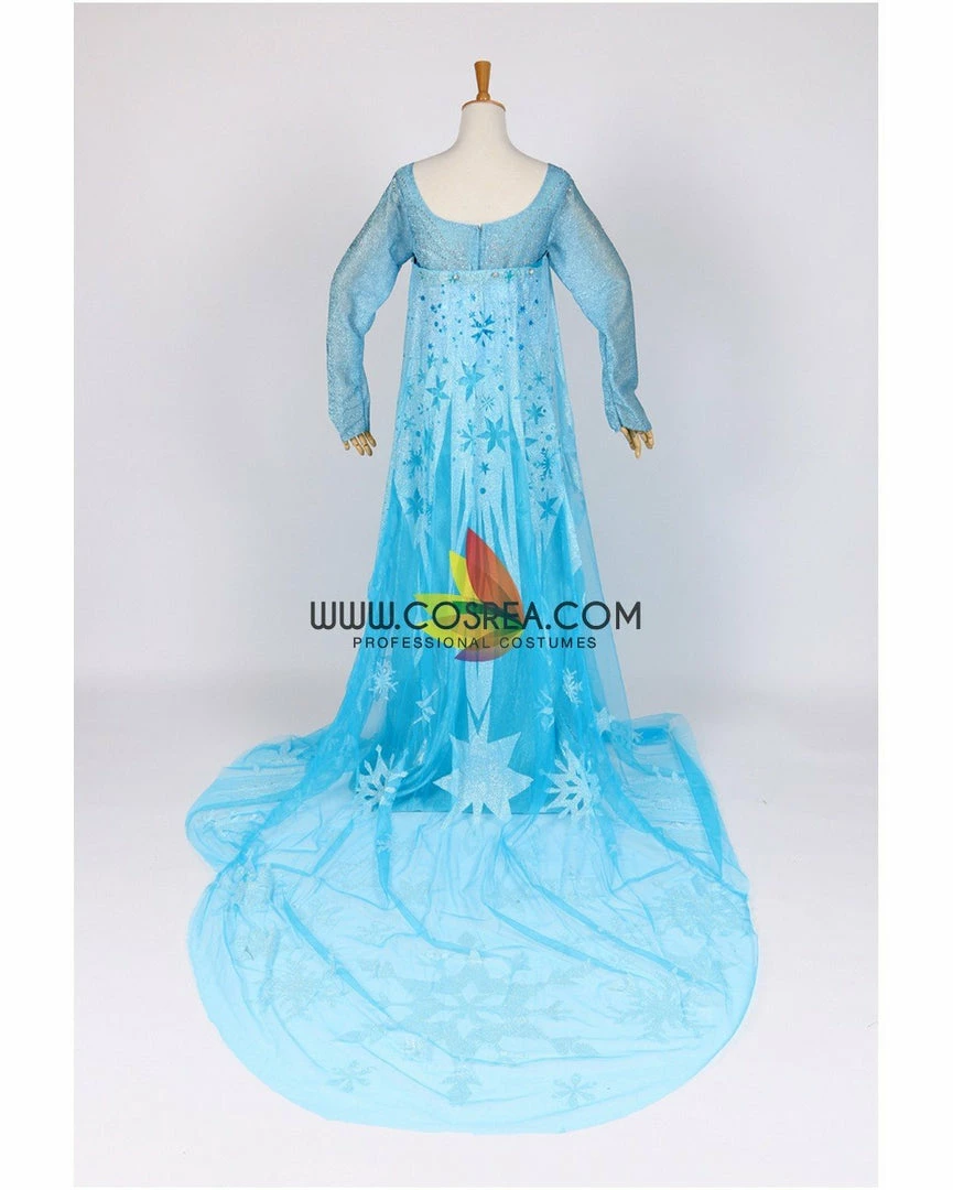 Cosrea Frozen Elsa With Glittered Sleeves And Frostflake Cape Cosplay Costume Disney Inspired