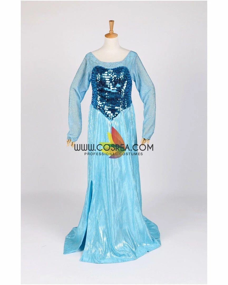 Cosrea Frozen Elsa With Glittered Sleeves And Frostflake Cape Cosplay Costume Disney Inspired