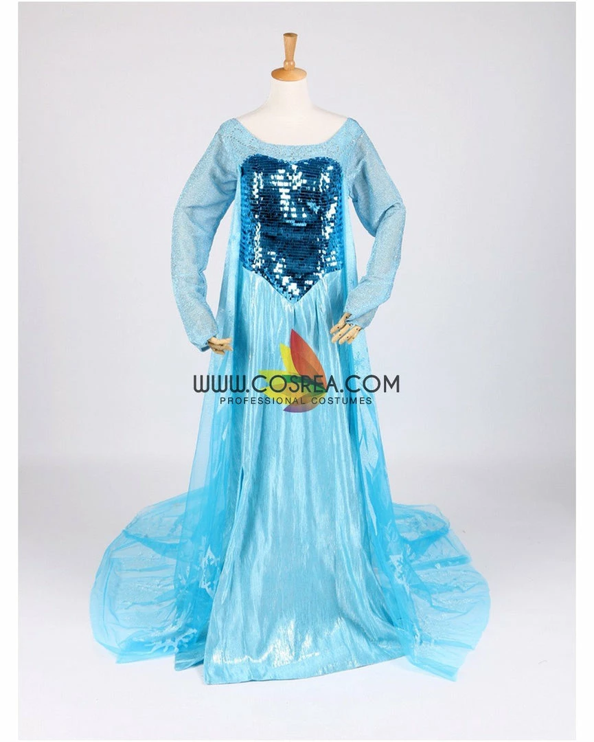 Cosrea Frozen Elsa With Glittered Sleeves And Frostflake Cape Cosplay Costume Disney Inspired