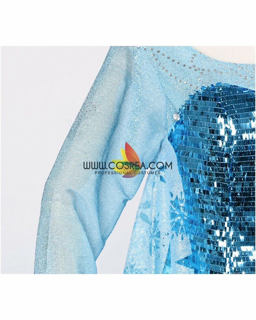 Cosrea Frozen Elsa With Glittered Sleeves And Frostflake Cape Cosplay Costume Disney Inspired