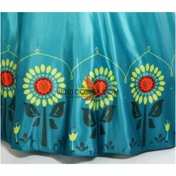 Cosrea Frozen Fever Anna Turquoise Satin Embroidered Cosplay Costume Disney Inspired