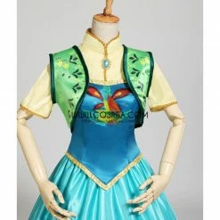 Cosrea Frozen Fever Anna Turquoise Satin Embroidered Cosplay Costume Disney Inspired