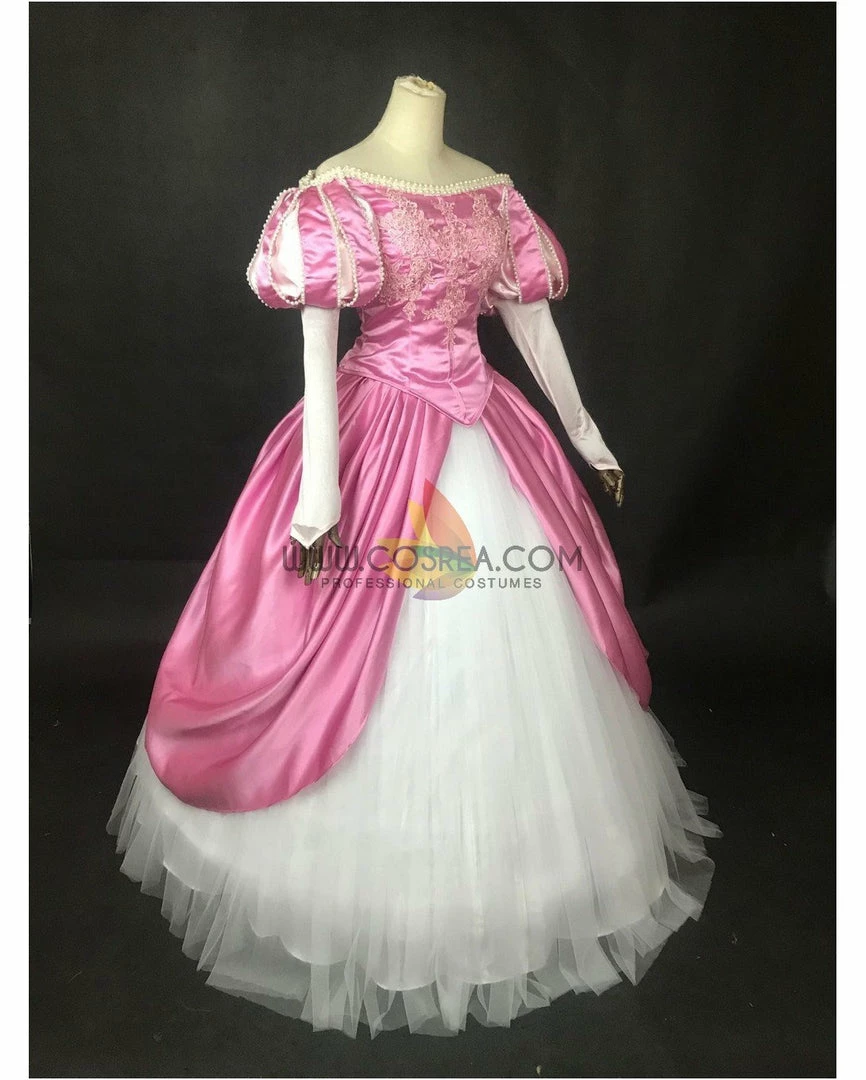 Cosrea Disney Inspired Little Mermaid Ariel Magenta Pink With Pearl Trims Cosplay Costume