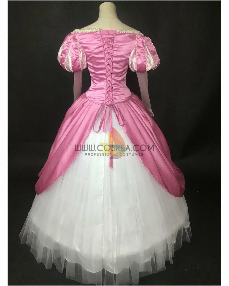 Cosrea Disney Inspired Little Mermaid Ariel Magenta Pink With Pearl Trims Cosplay Costume