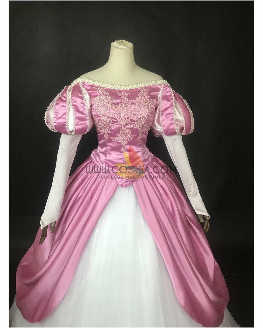 Cosrea Disney Inspired Little Mermaid Ariel Magenta Pink With Pearl Trims Cosplay Costume
