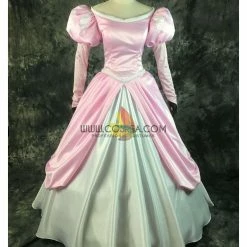 Cosrea Disney Inspired Little Mermaid Ariel Pastel Pink With Bubble Sleeves Satin Cosplay Costume
