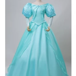 Cosrea Disney Inspired Little Mermaid Ariel Turquoise Tulle With Sequin Sleeves Cosplay Costume