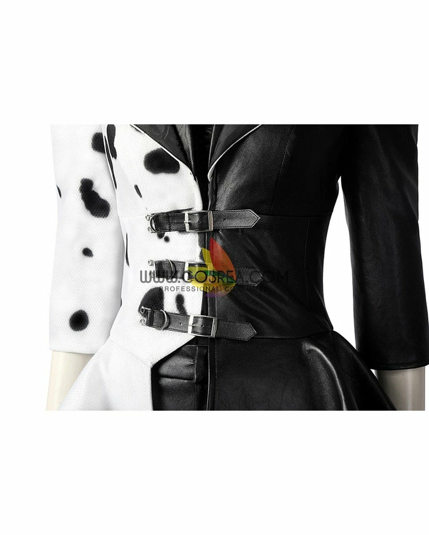 Cosrea Disney Inspired Disney Cruella 2021 Movie 101 Dalmatian's PU Leather Cosplay Costume