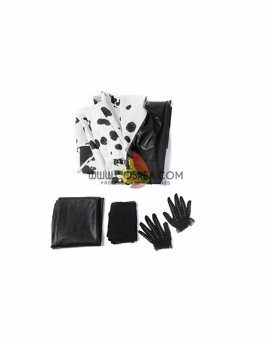Cosrea Disney Inspired Disney Cruella 2021 Movie 101 Dalmatian's PU Leather Cosplay Costume